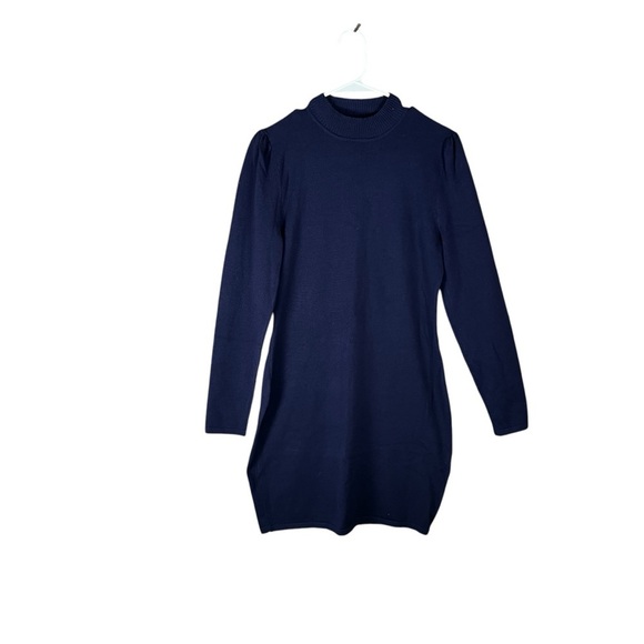 Navy Blue Long Sleeve Bodycon Sweater Dress XL NWT | Stretch Knit Mock Neck - Picture 4 of 14